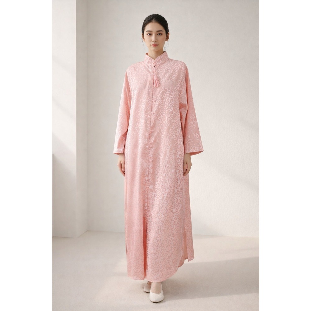 Sante Gown Dress Women's L Classics Long Sleeve Sleep‎ Pink Maxi Tassled Vintage